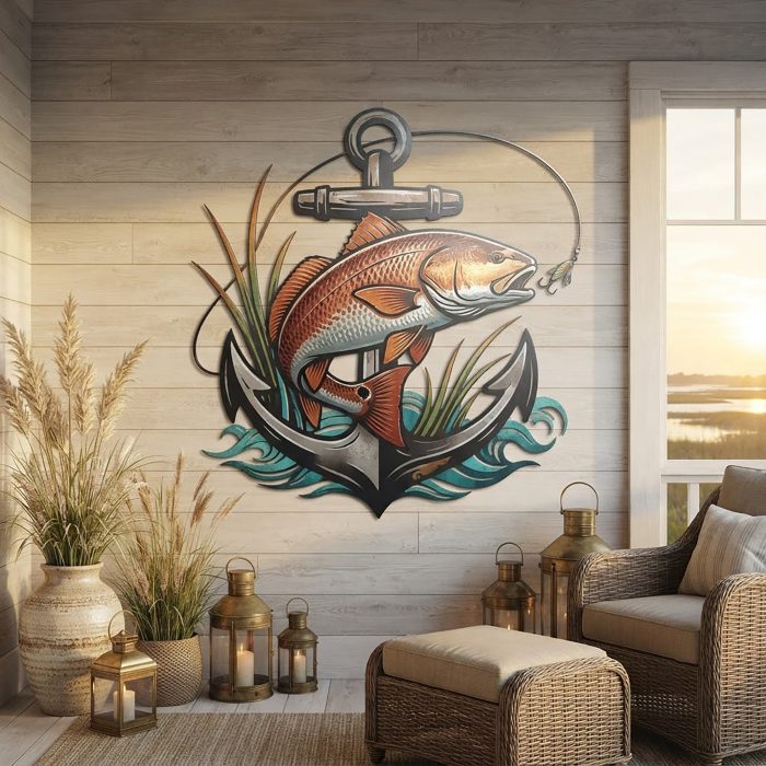 Redfish Anchor Metal Wall Art