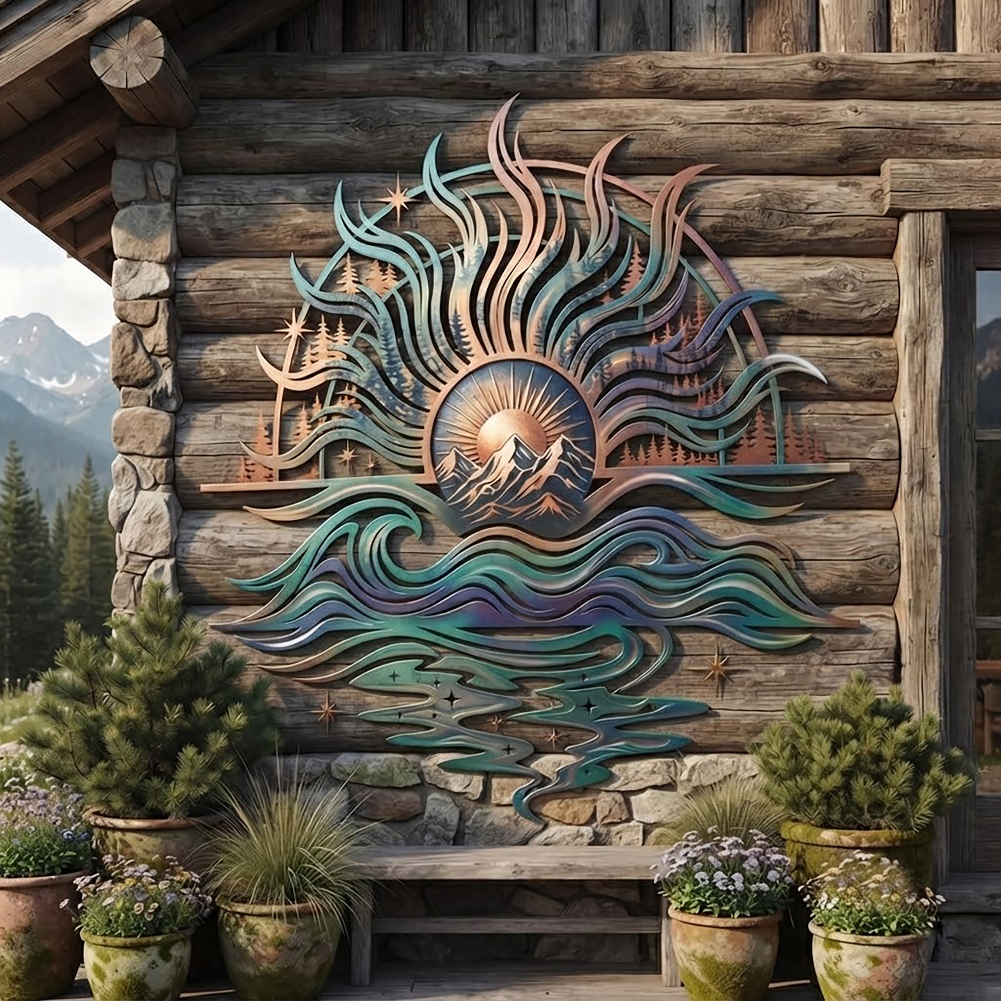 Mountain Sun Metal Wall Art