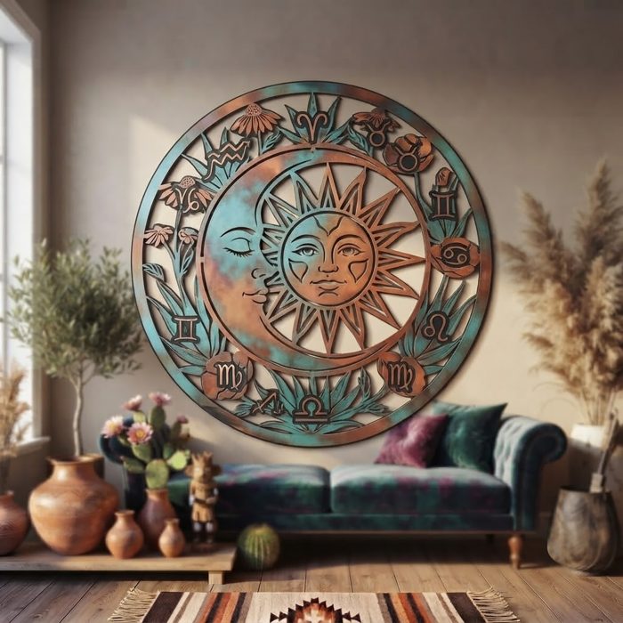 Zodiac Sun and Moon Metal Wall Art