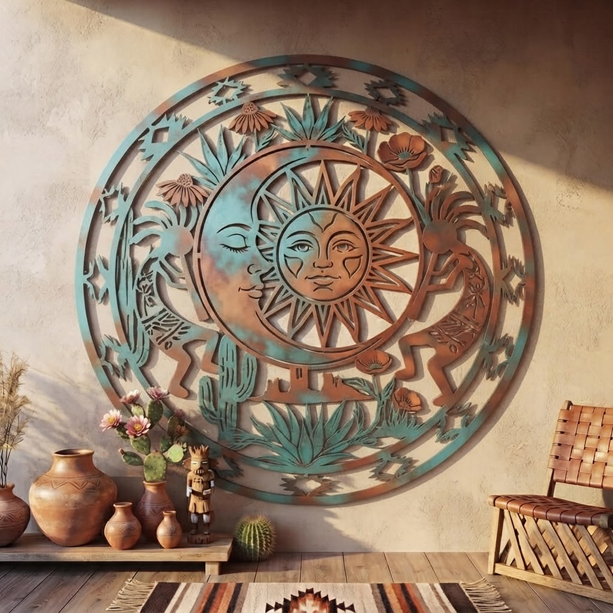 Southwest Sun and Moon Metal Wall Art