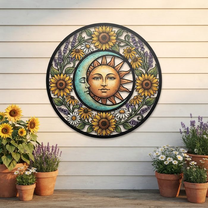 Sun and Moon Sunflower Metal Wall Art
