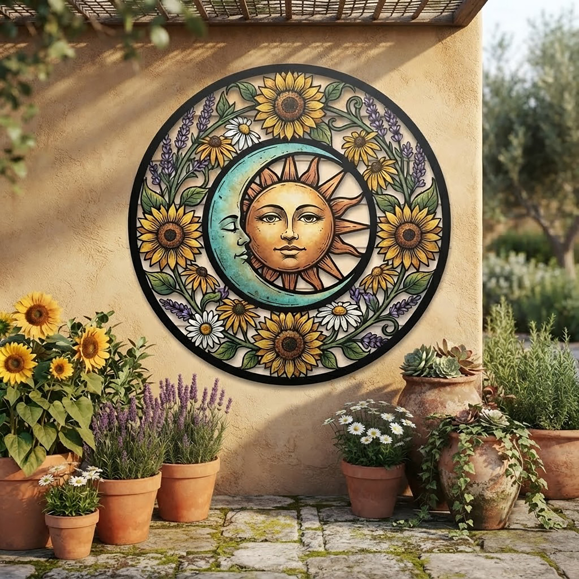 Sun and Moon Sunflower Metal Wall Art - product view 2
