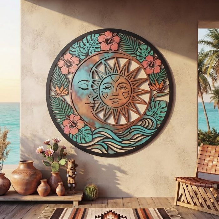 Tropical Sun and Moon Metal Wall Art