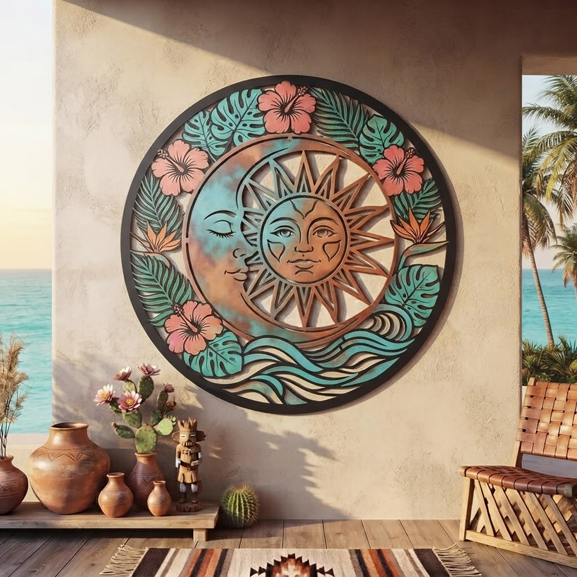 Tropical Sun and Moon Metal Wall Art