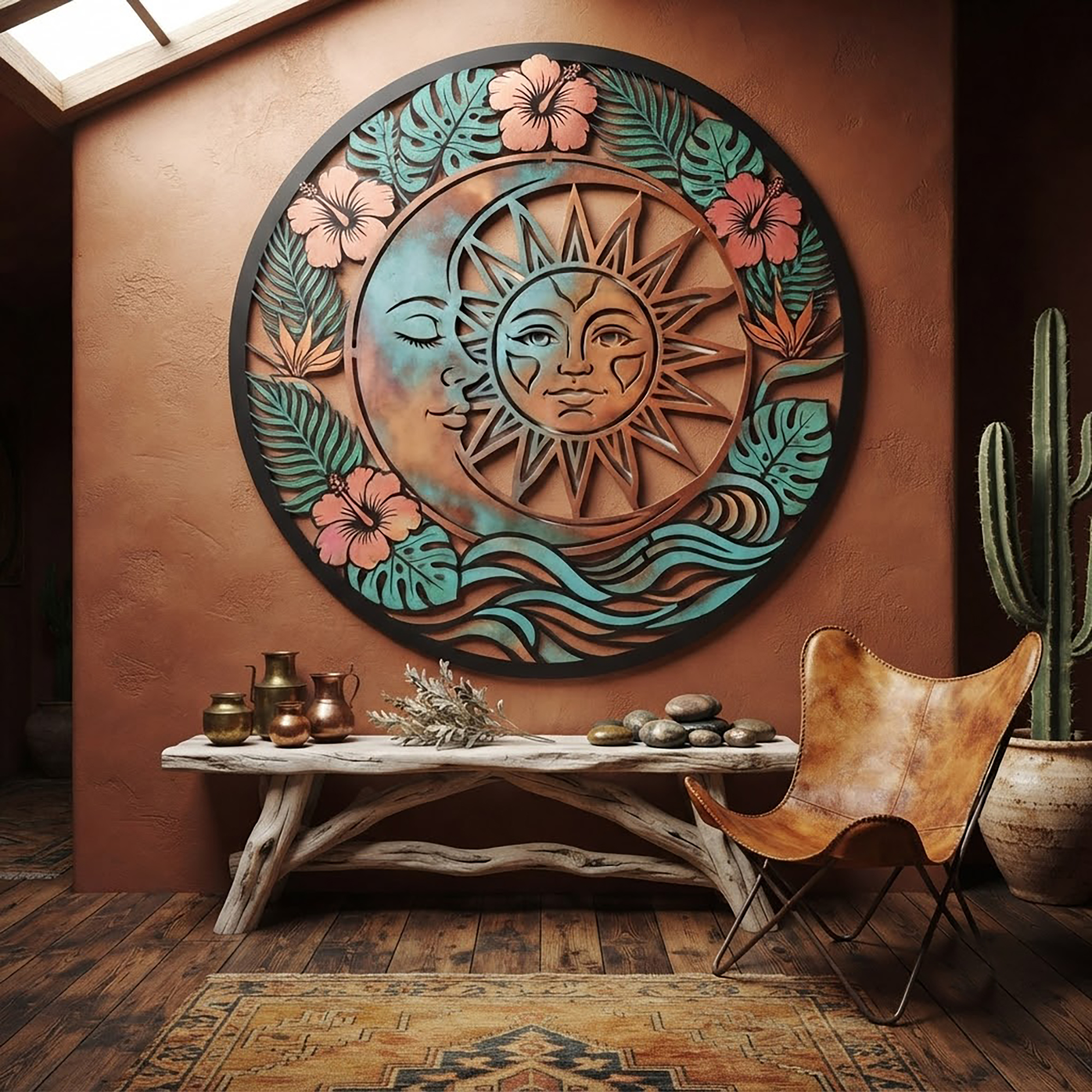 Tropical Sun and Moon Metal Wall Art - product view 2
