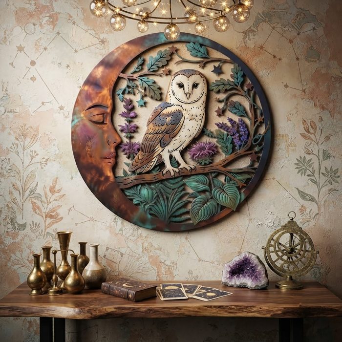 Barn Owl Moon Metal Wall Art