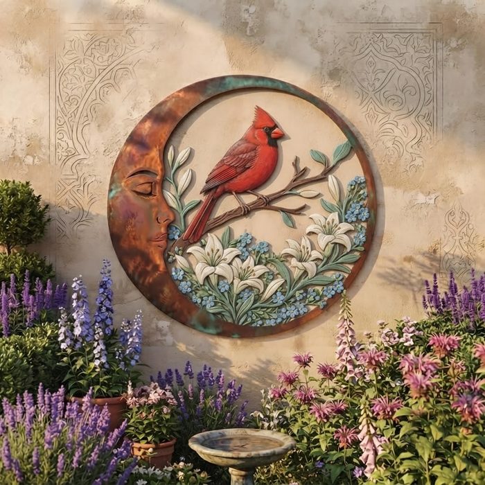 Cardinal Moon Metal Wall Art