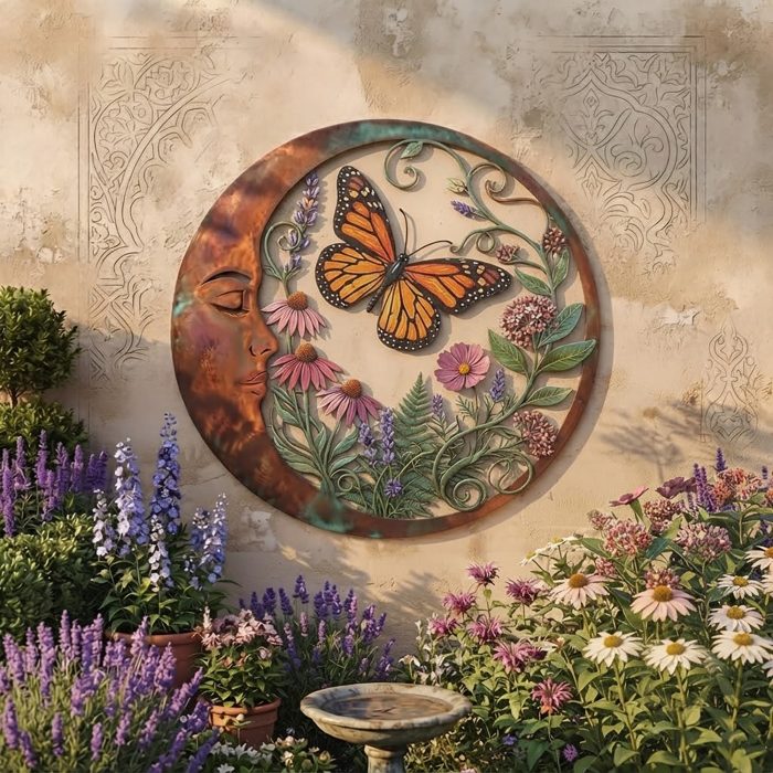 Monarch Butterfly Moon Metal Wall Art