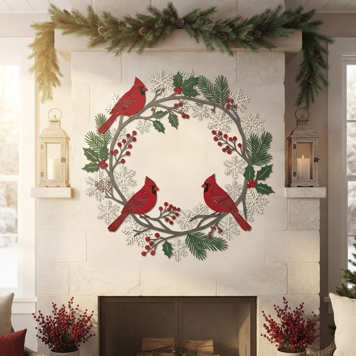 Cardinal Christmas Metal Wall Art