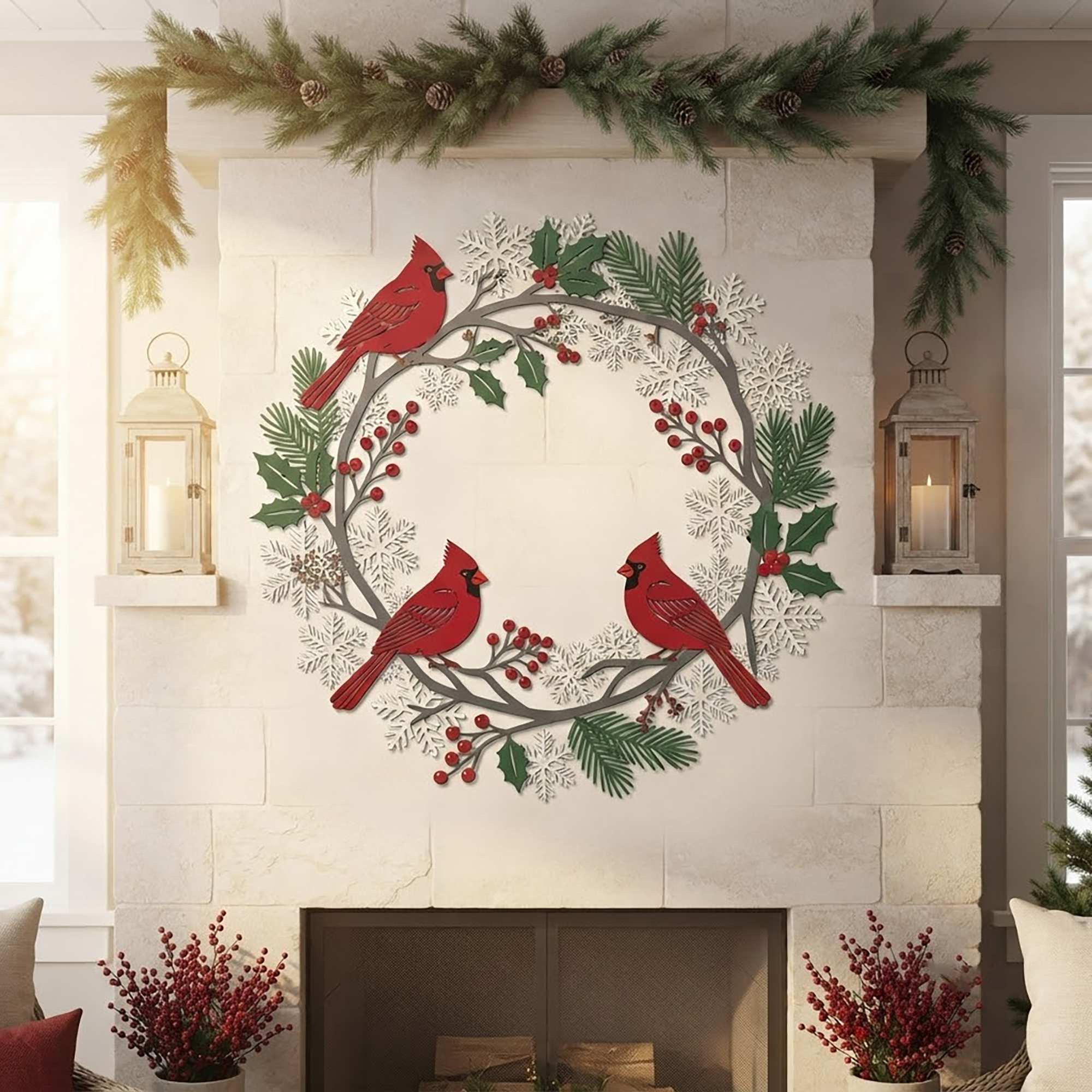 Cardinal Christmas Metal Wall Art