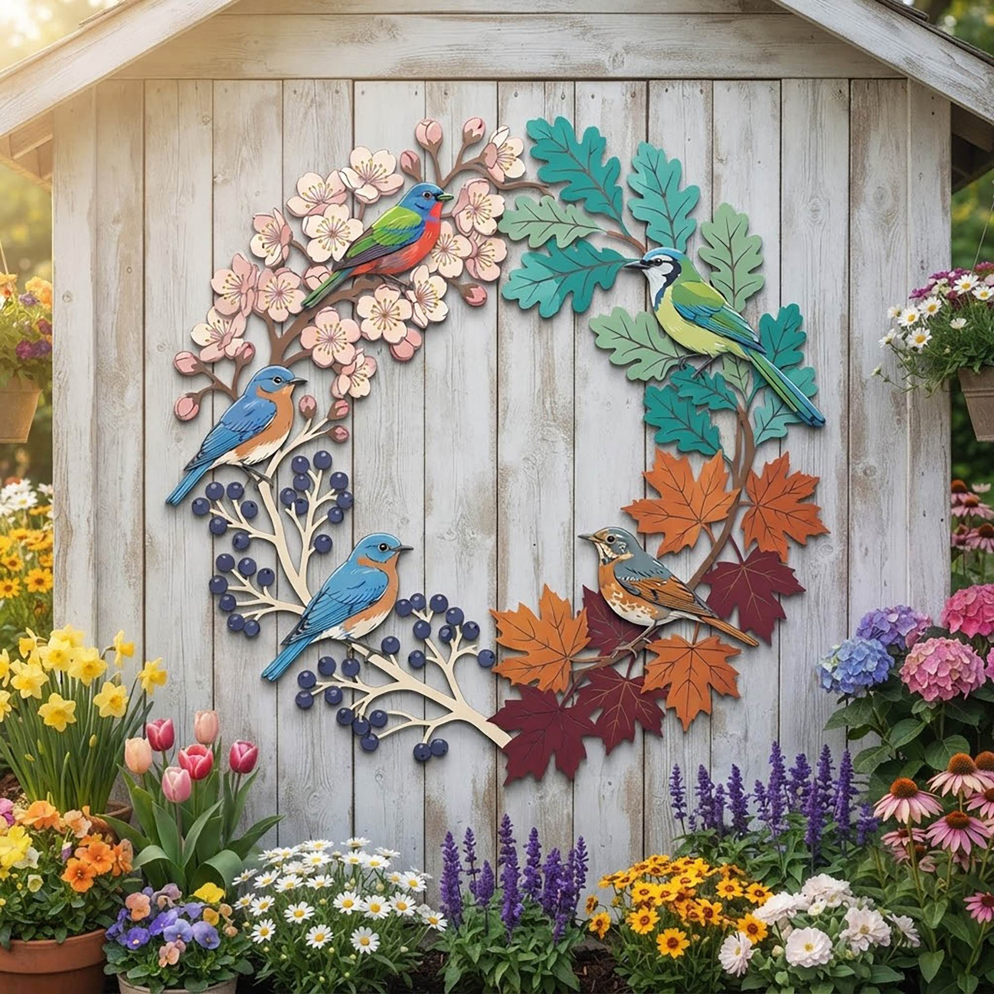 Four Seasons Bird Metal Wall Art