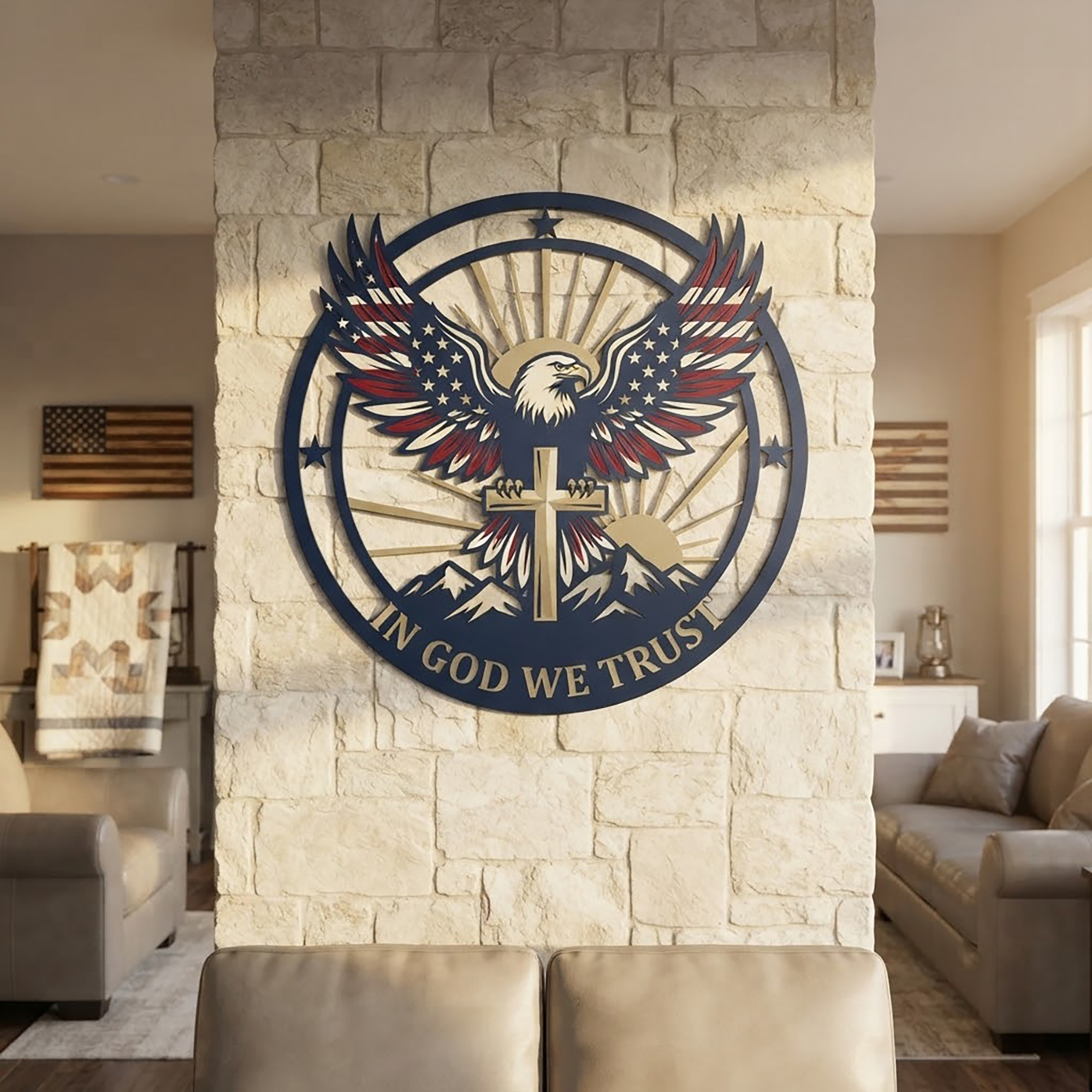 In God We Trust Eagle Metal Wall Art