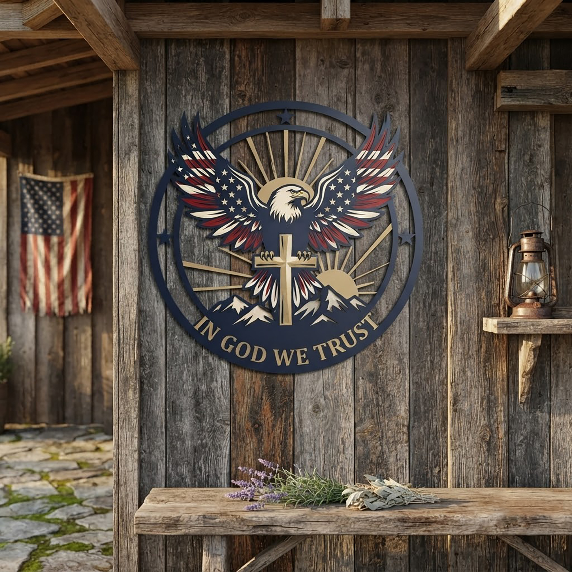 In God We Trust Eagle Metal Wall Art - product view 2