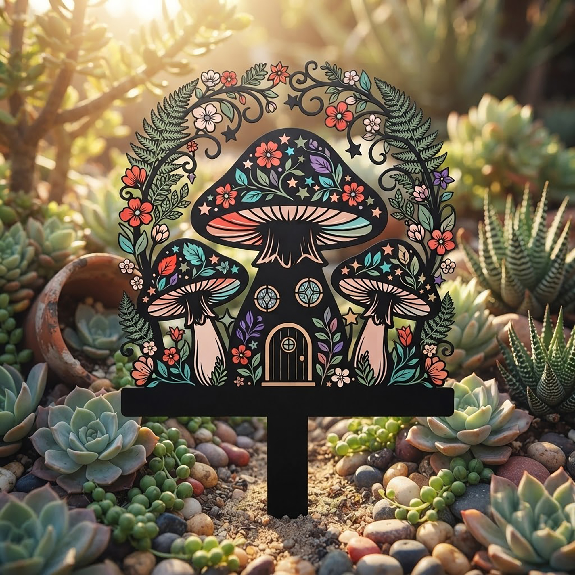Mushroom Fairy House Garden Stake - product view 2