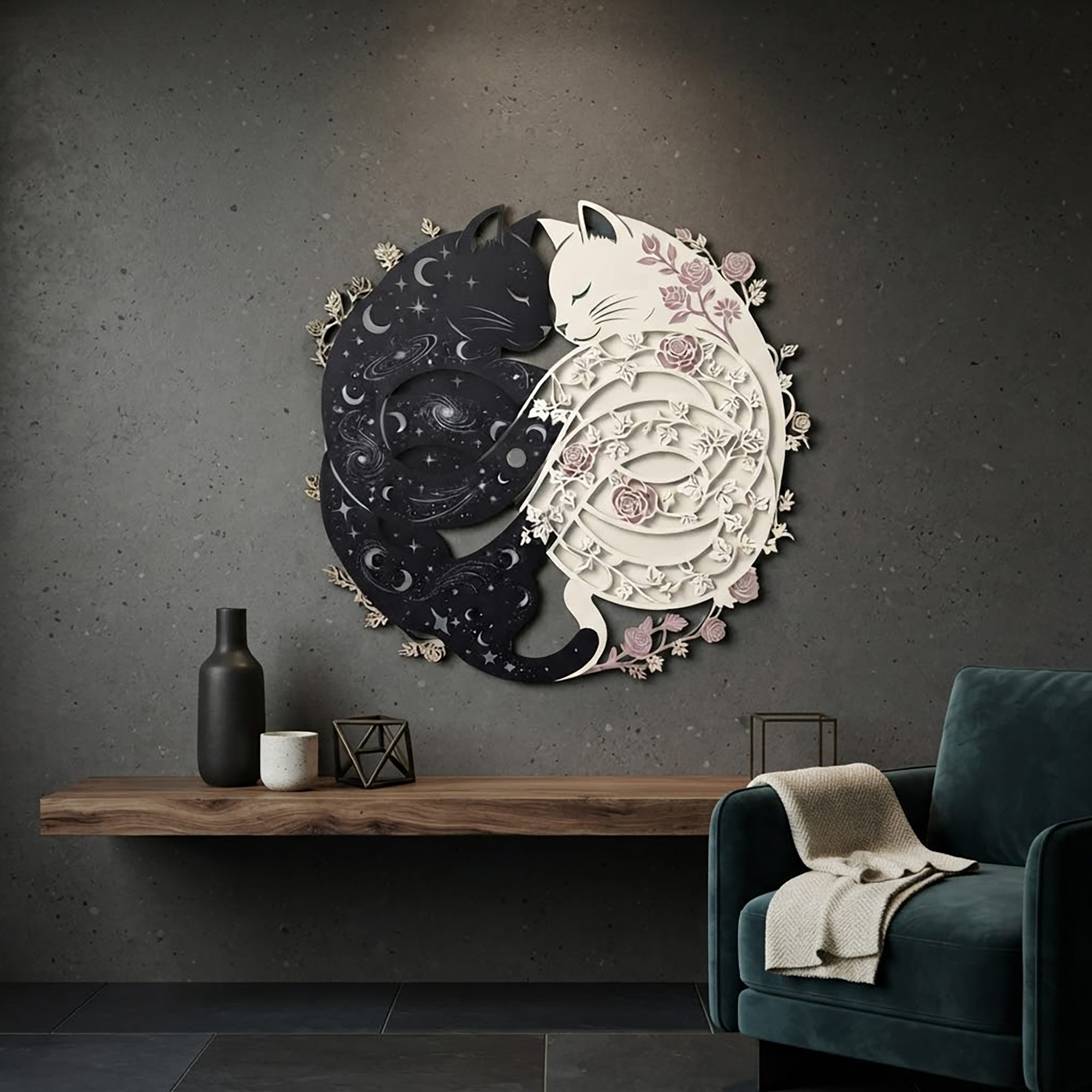 Yin Yang Cats Metal Wall Art - product view 2