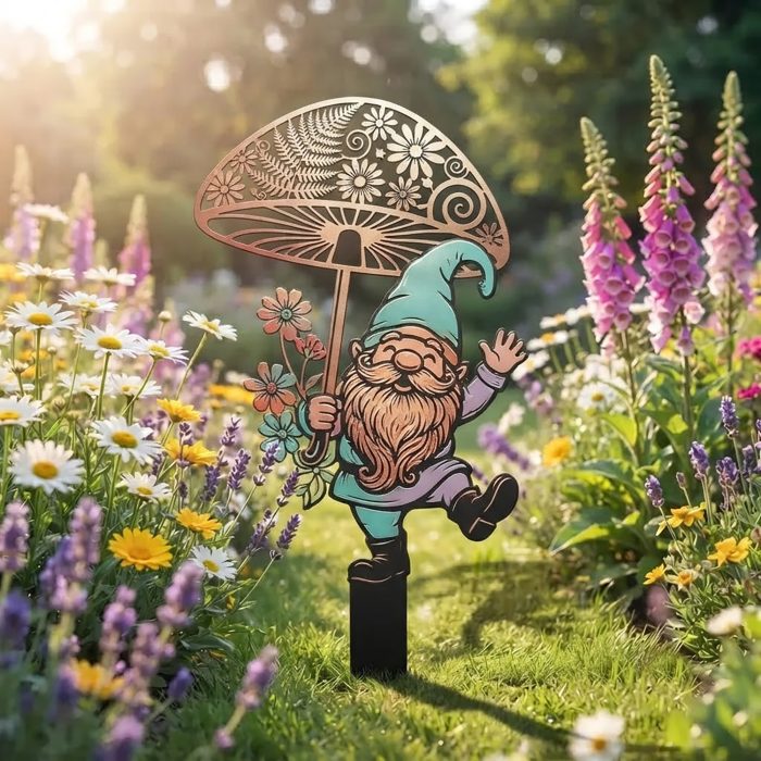 Garden Gnome Stake with Mushroom Umbrella