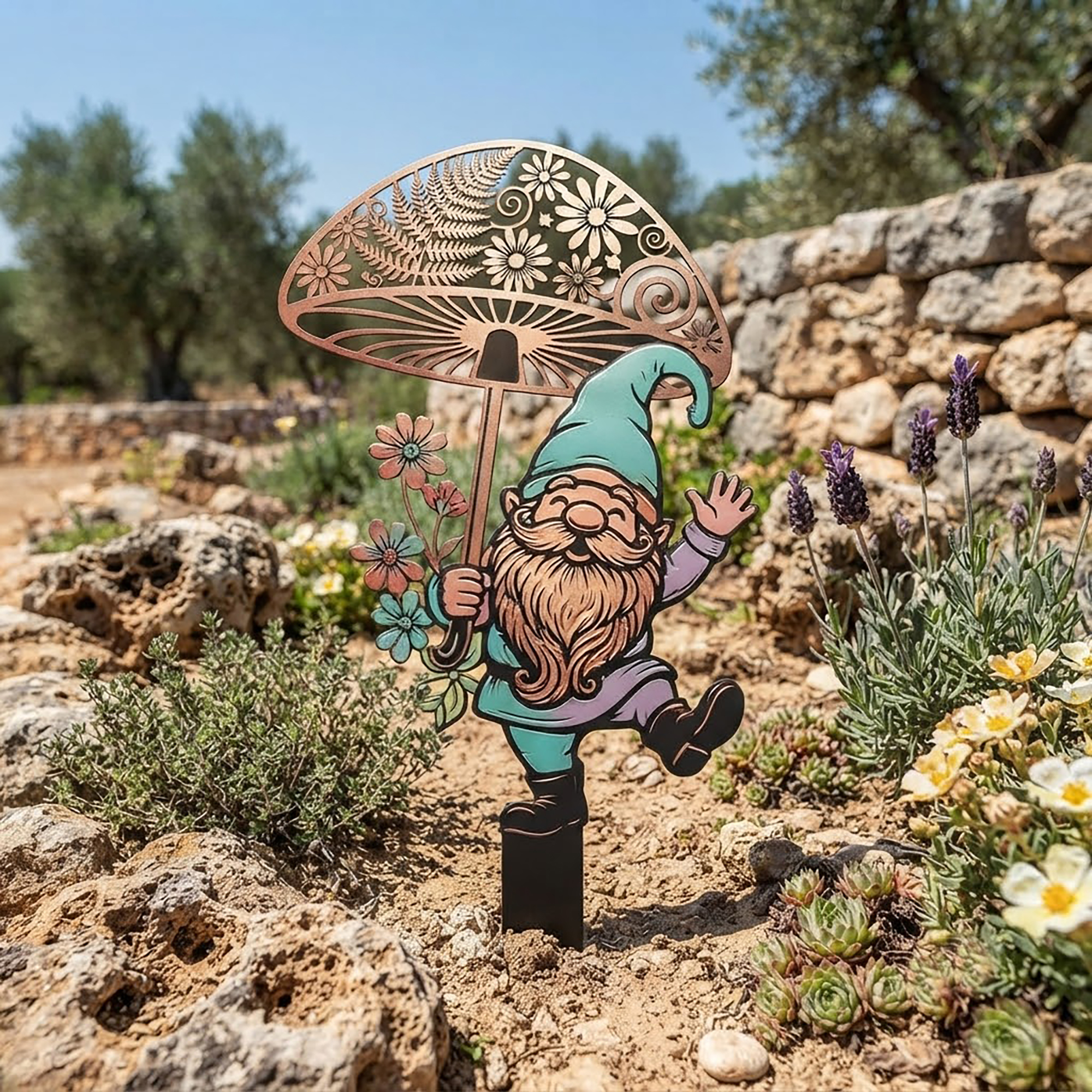 Garden Gnome Stake with Mushroom Umbrella - product view 2