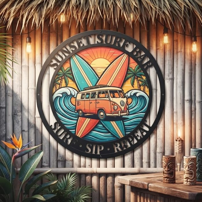 Sunset Surf Bar Metal Wall Art