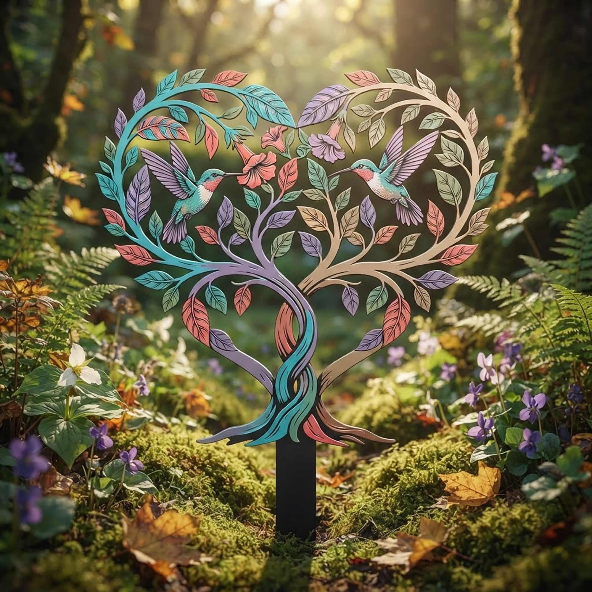 Hummingbird Heart Tree Garden Stake - product view 2