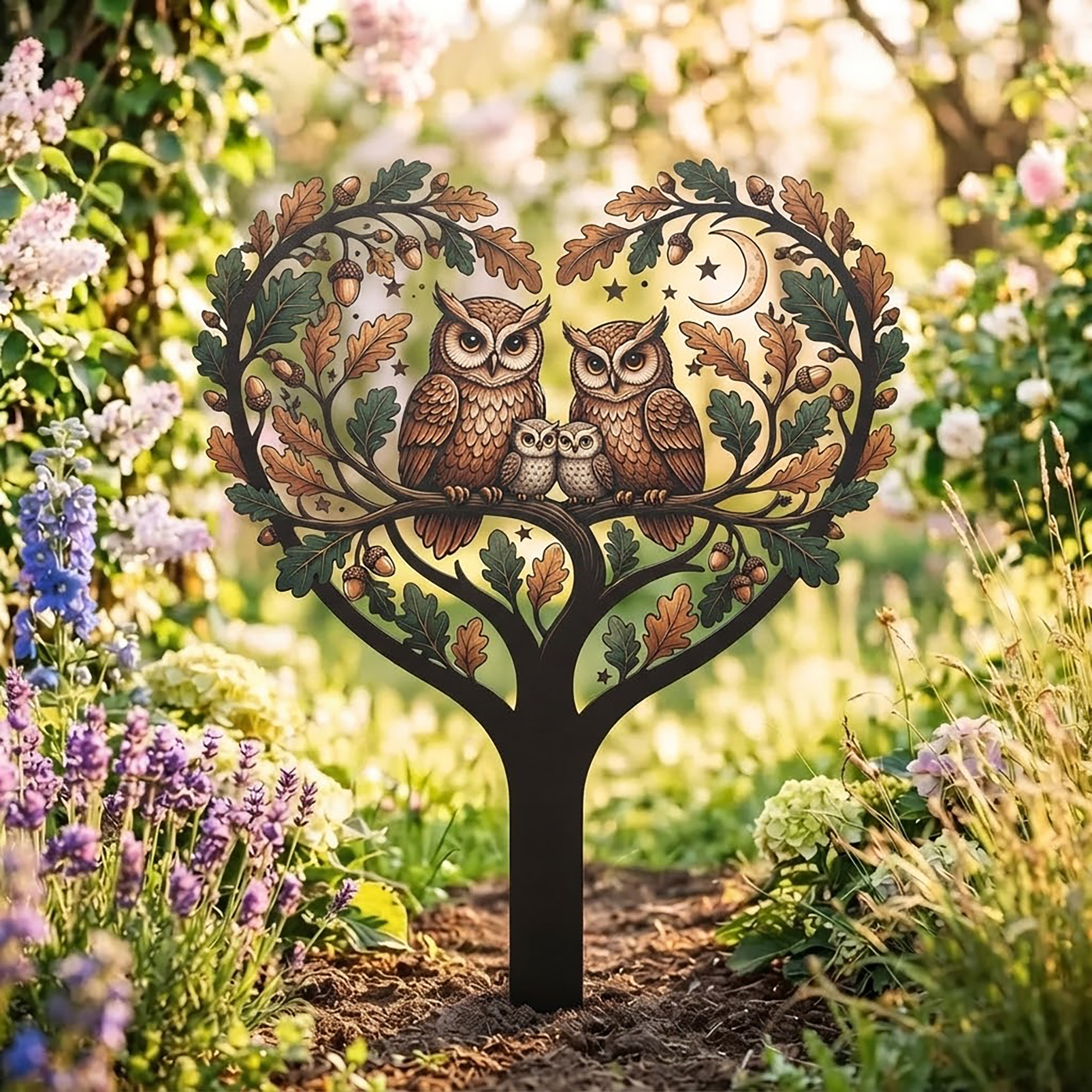 Owl Family Garden Stake