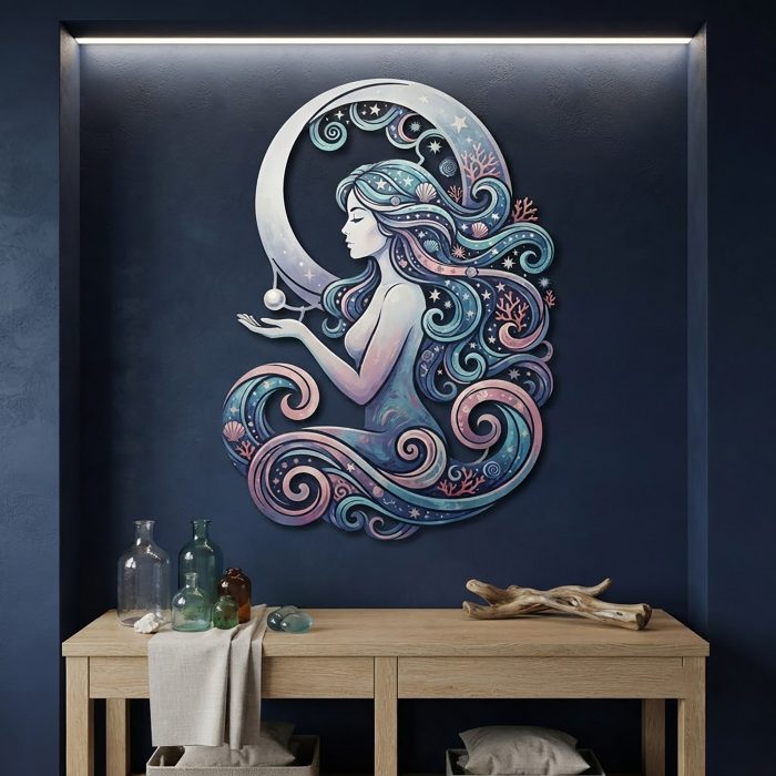 Celestial Mermaid Moon Metal Wall Art