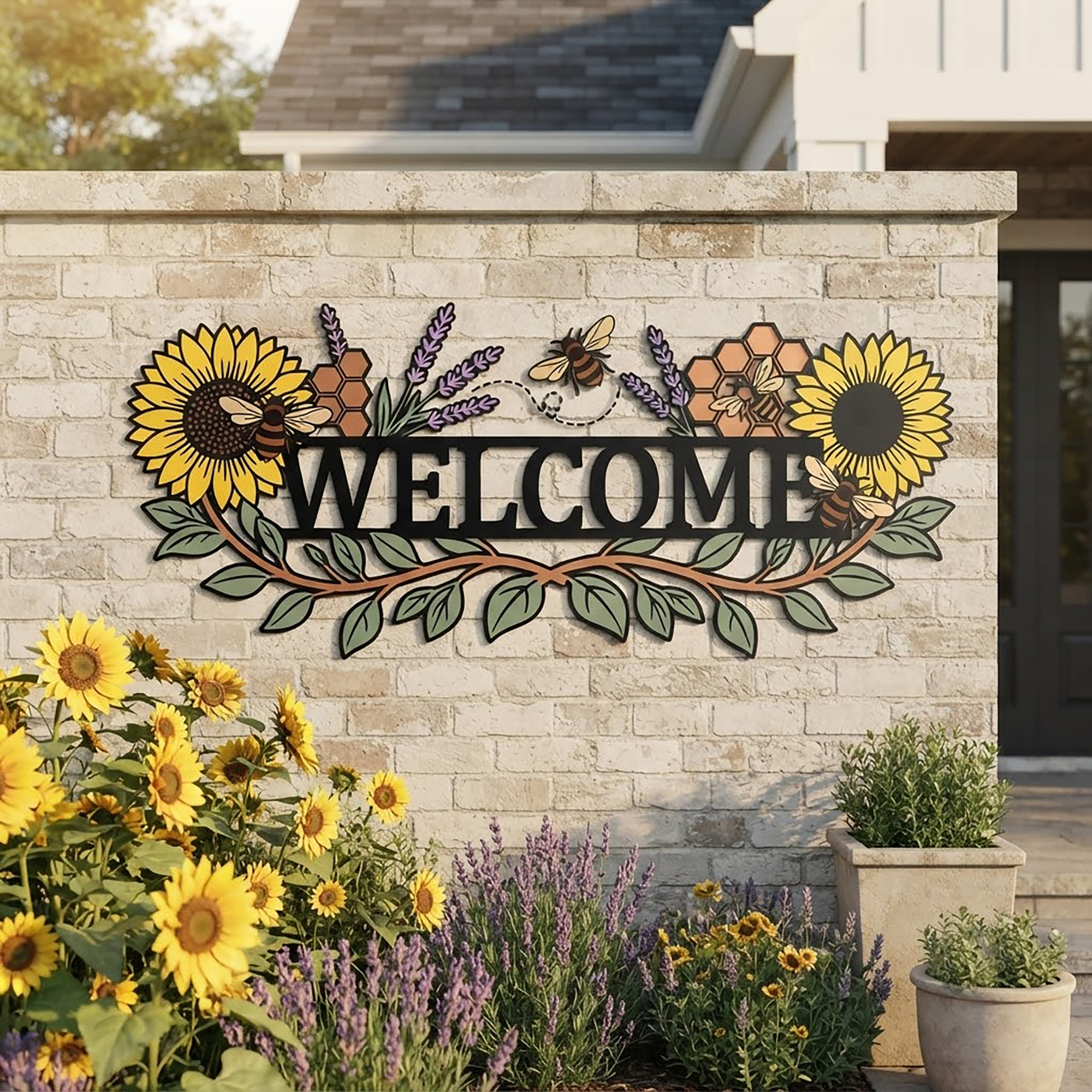 Welcome Sunflower Bee Metal Sign