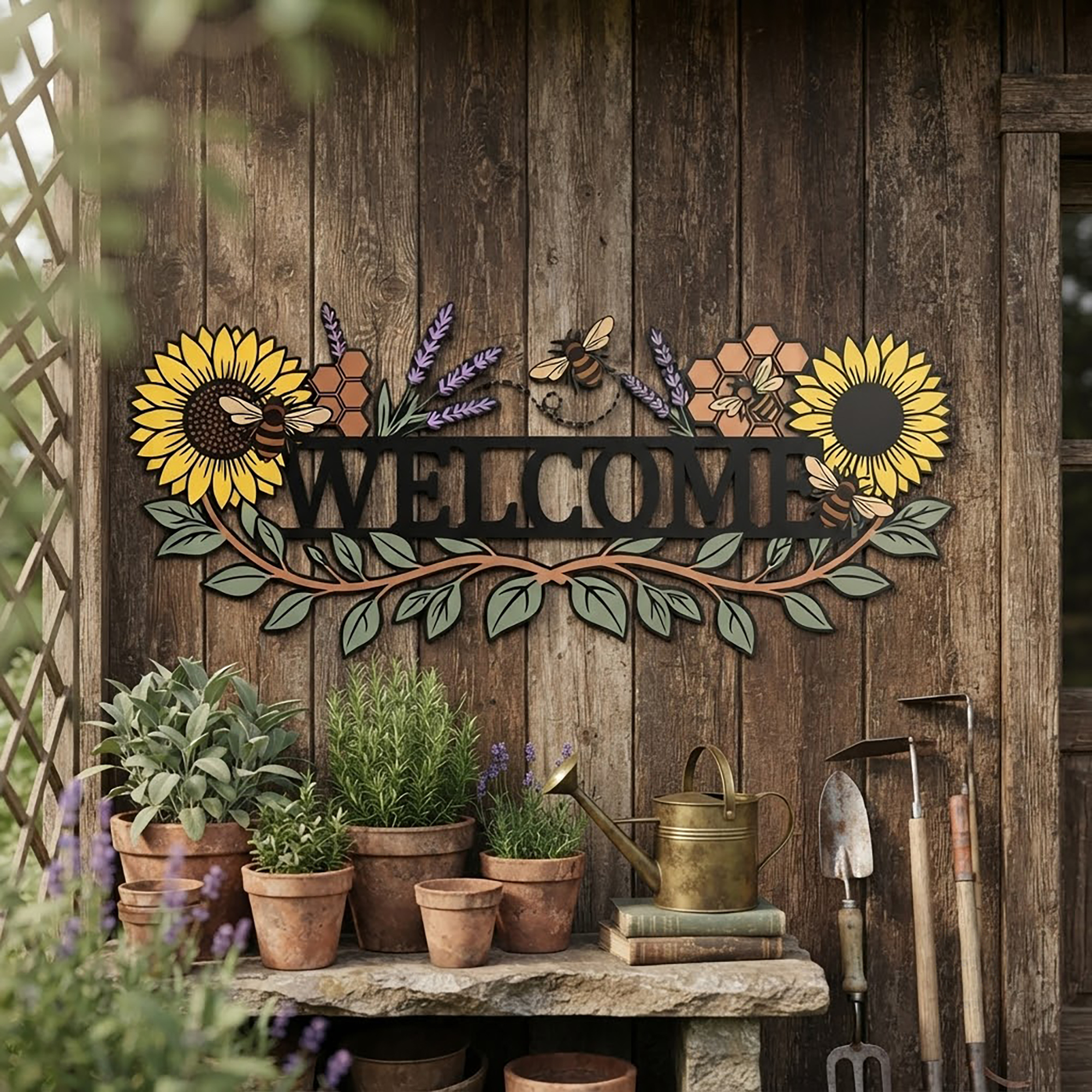 Welcome Sunflower Bee Metal Sign - product view 2
