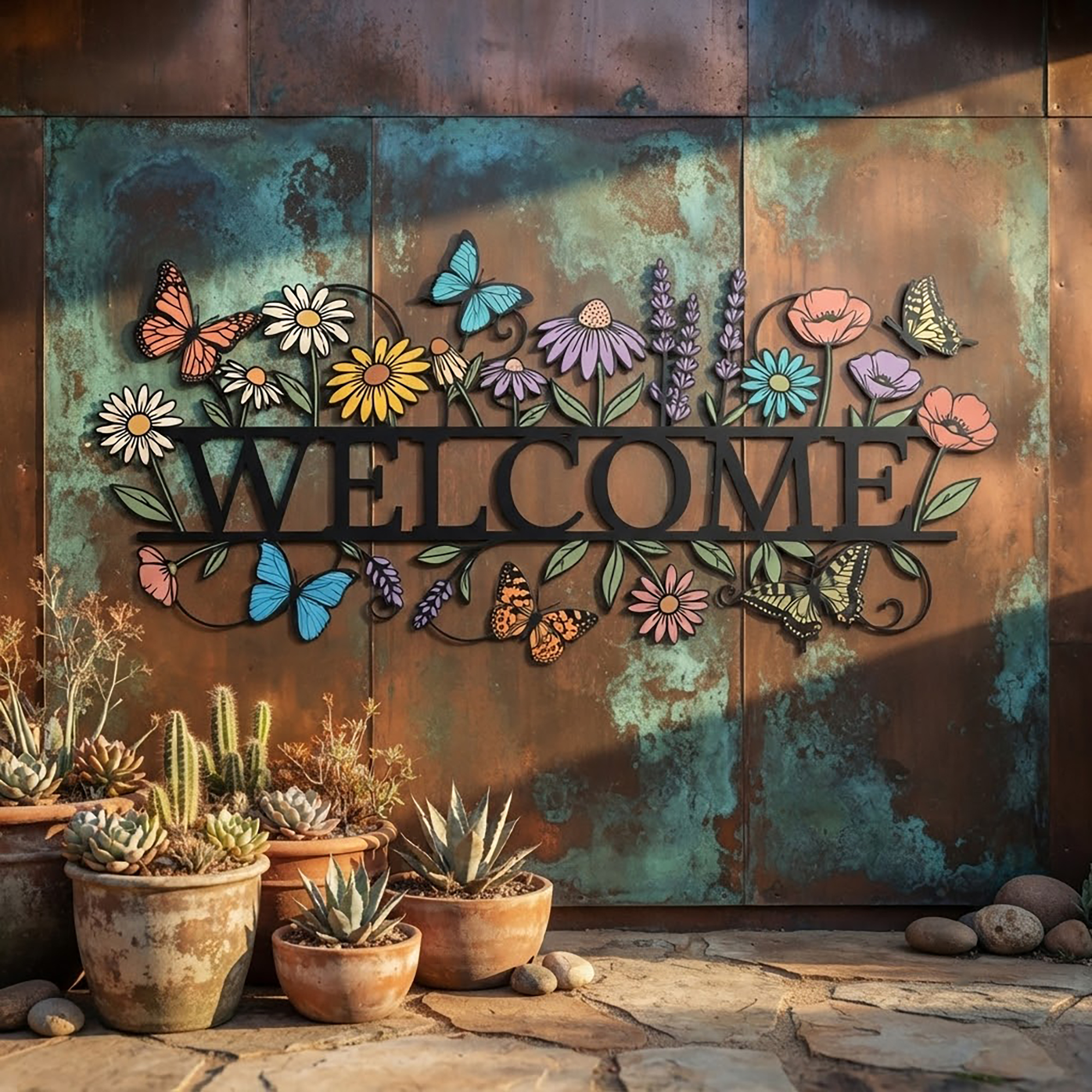 Welcome Wildflower Butterfly Metal Sign - product view 2