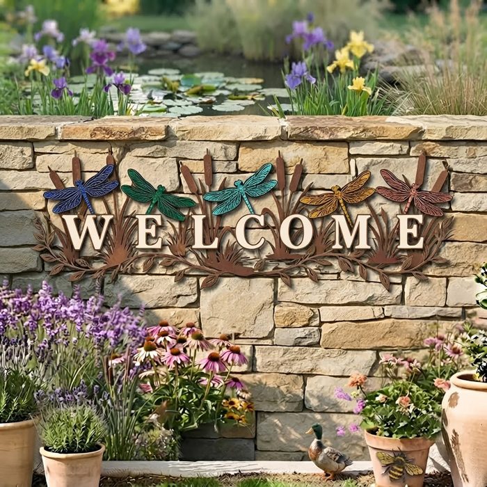 Welcome Dragonfly Metal Sign
