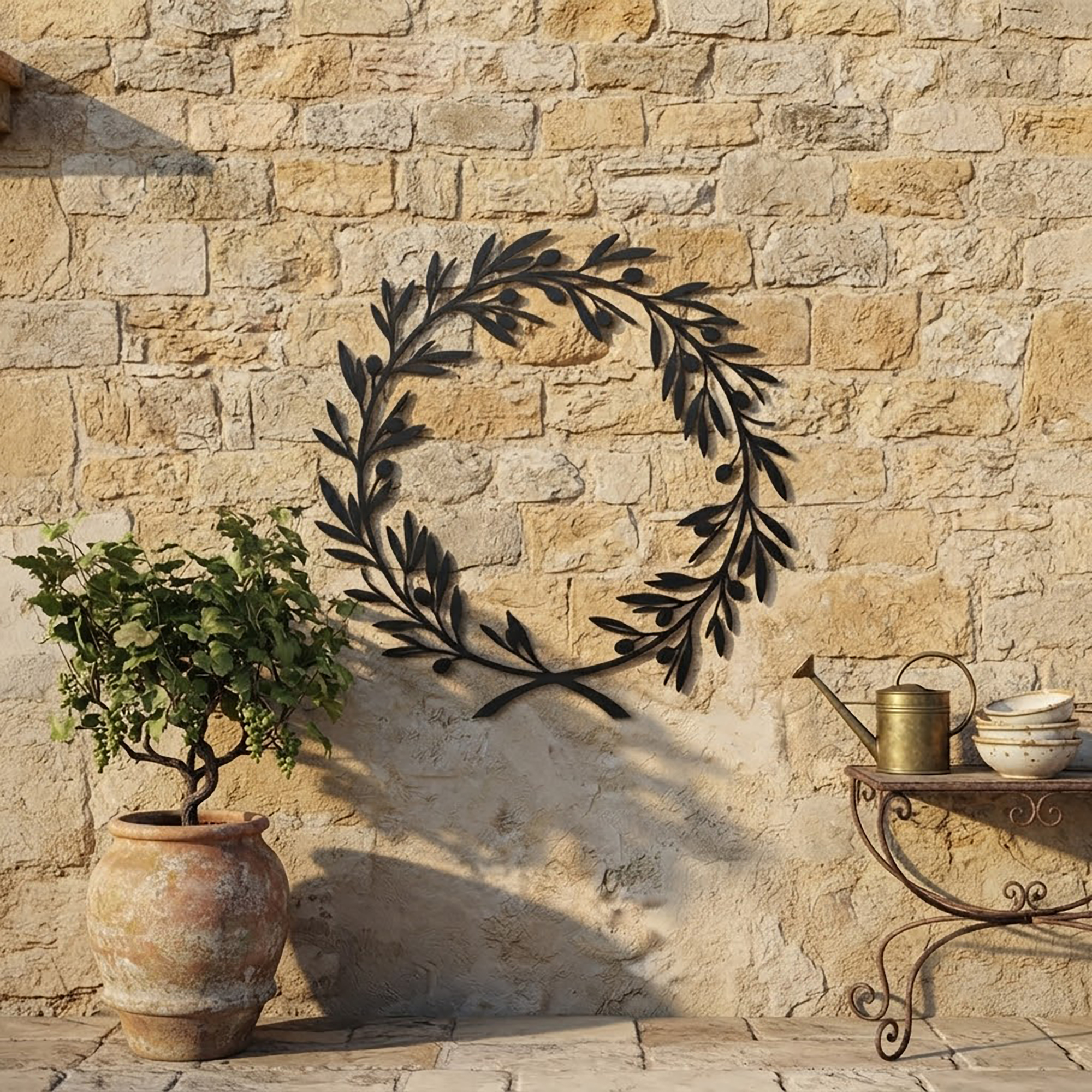 Olive Branch Wreath Metal Wall Art - product view 2