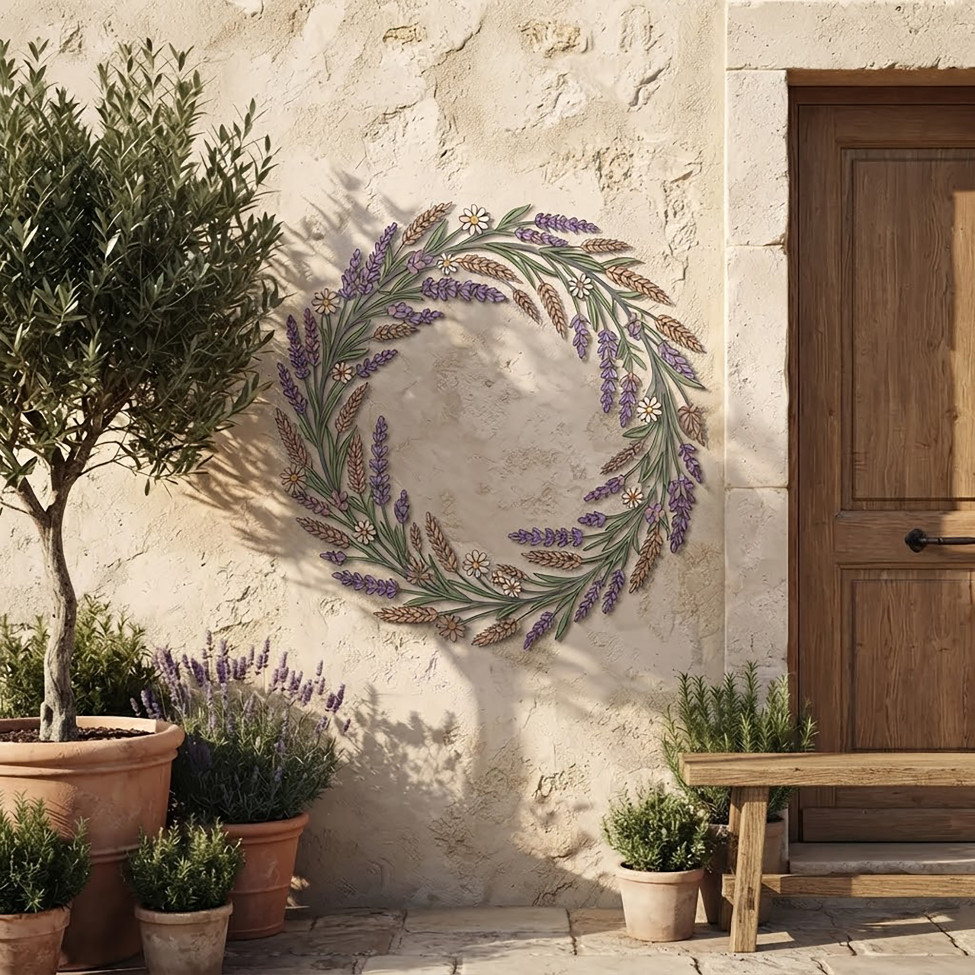 Lavender Wheat Wreath Metal Wall Art