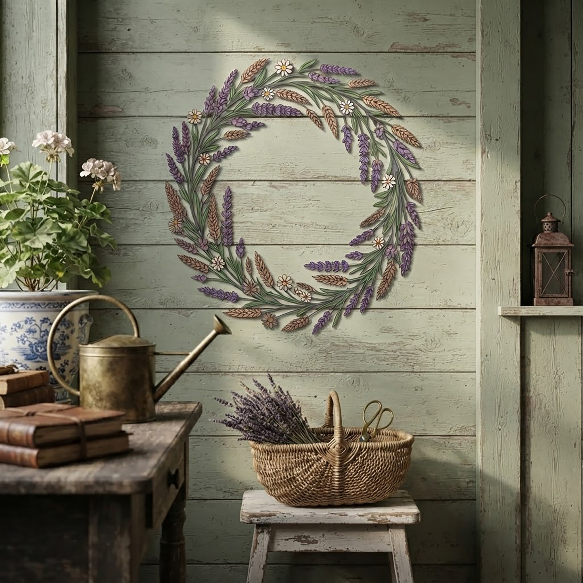 Lavender Wheat Wreath Metal Wall Art - product view 2