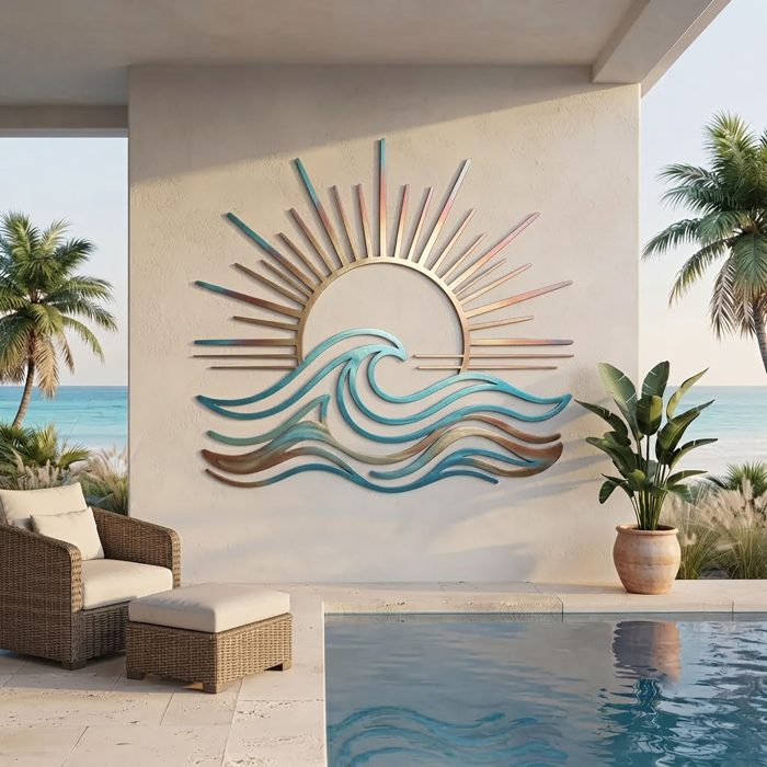 Sun and Ocean Wave Metal Wall Art