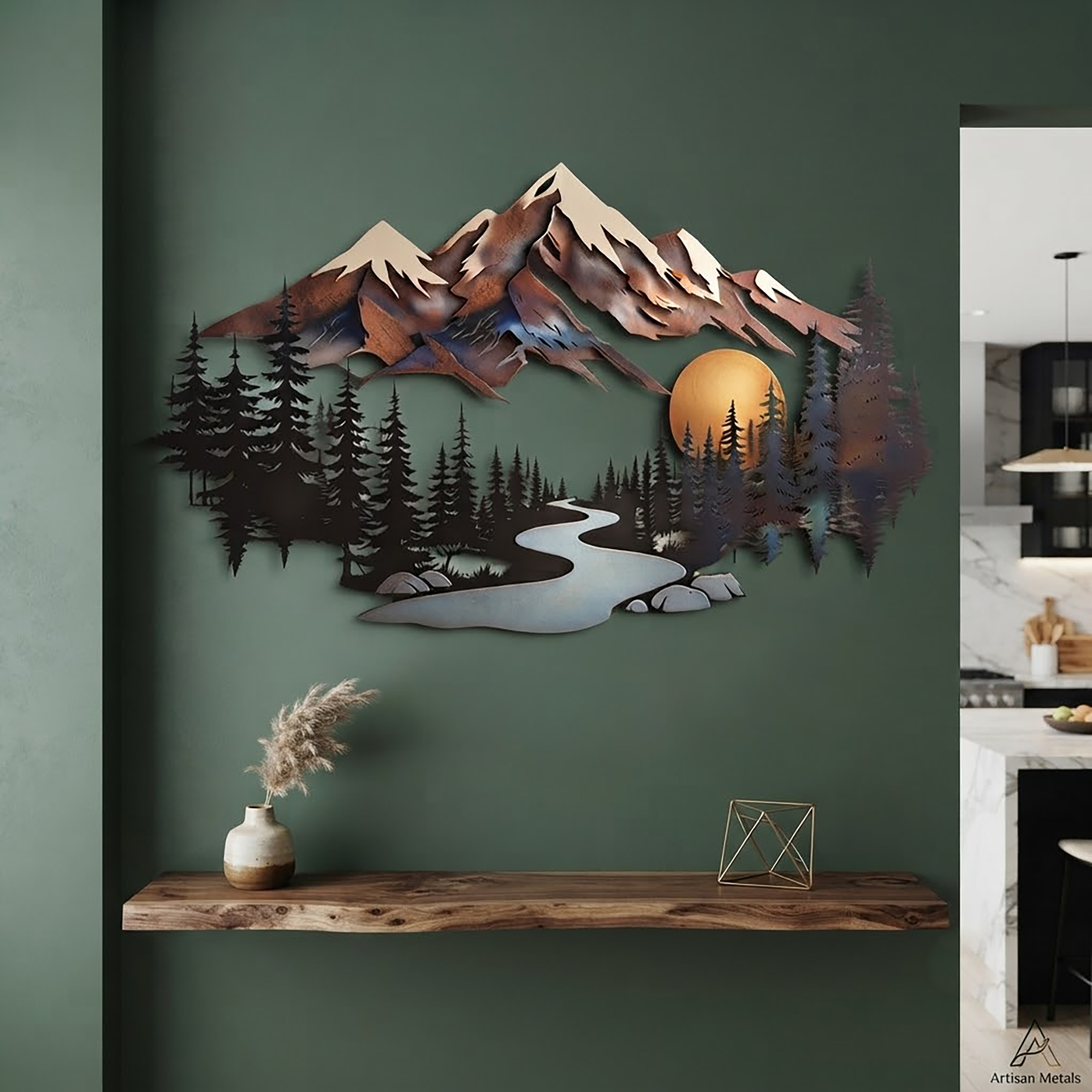 Mountain Forest River Metal Wall Art - product view 2