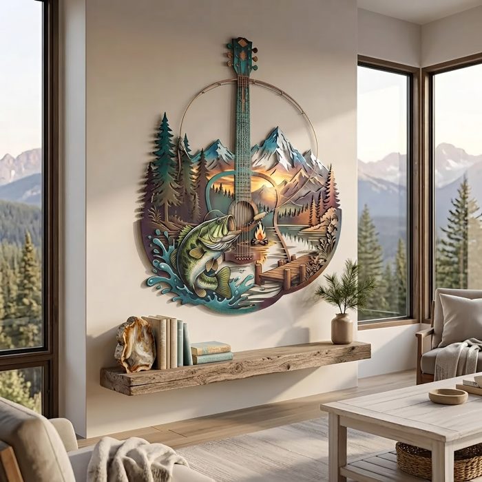 Bass Fishing Guitar Metal Wall Art