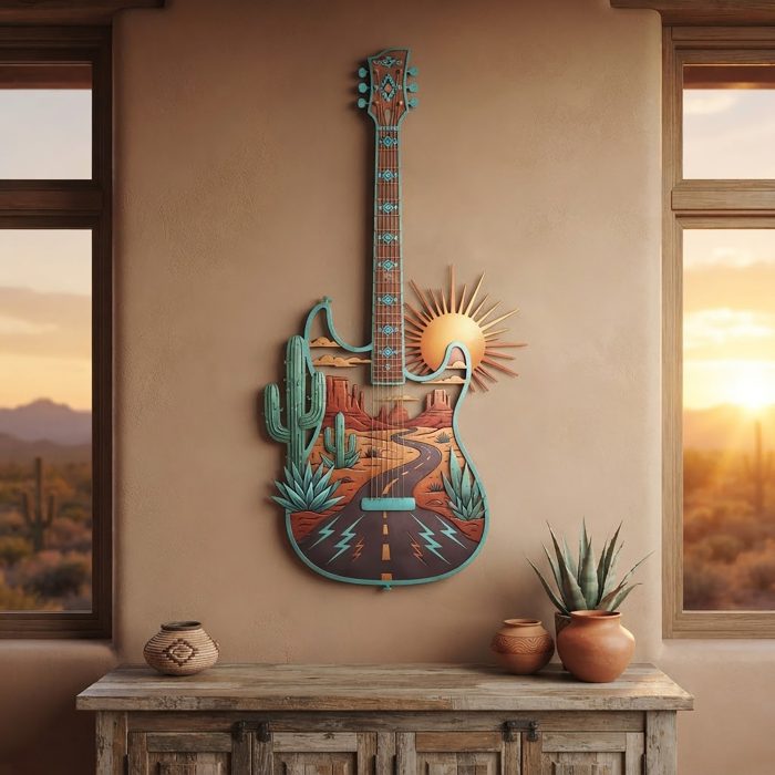 Desert Guitar Metal Wall Art