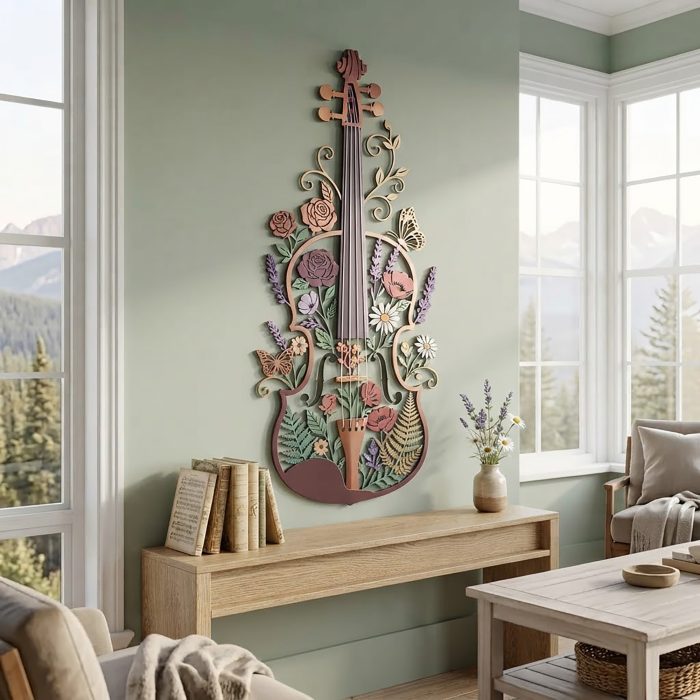 Floral Violin Metal Wall Art