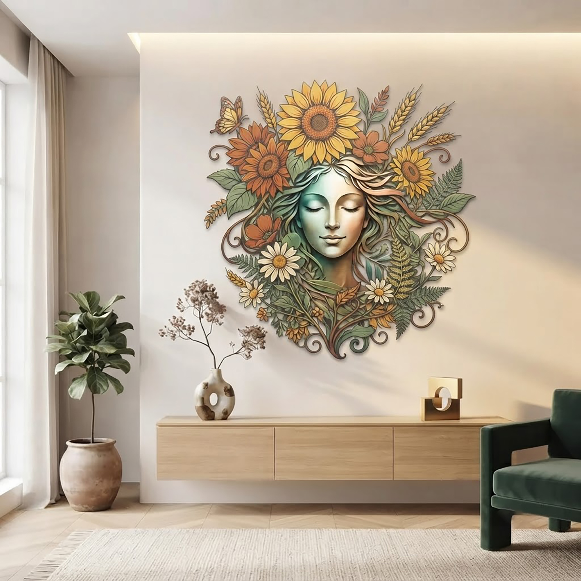 Sunflower Goddess Metal Wall Art