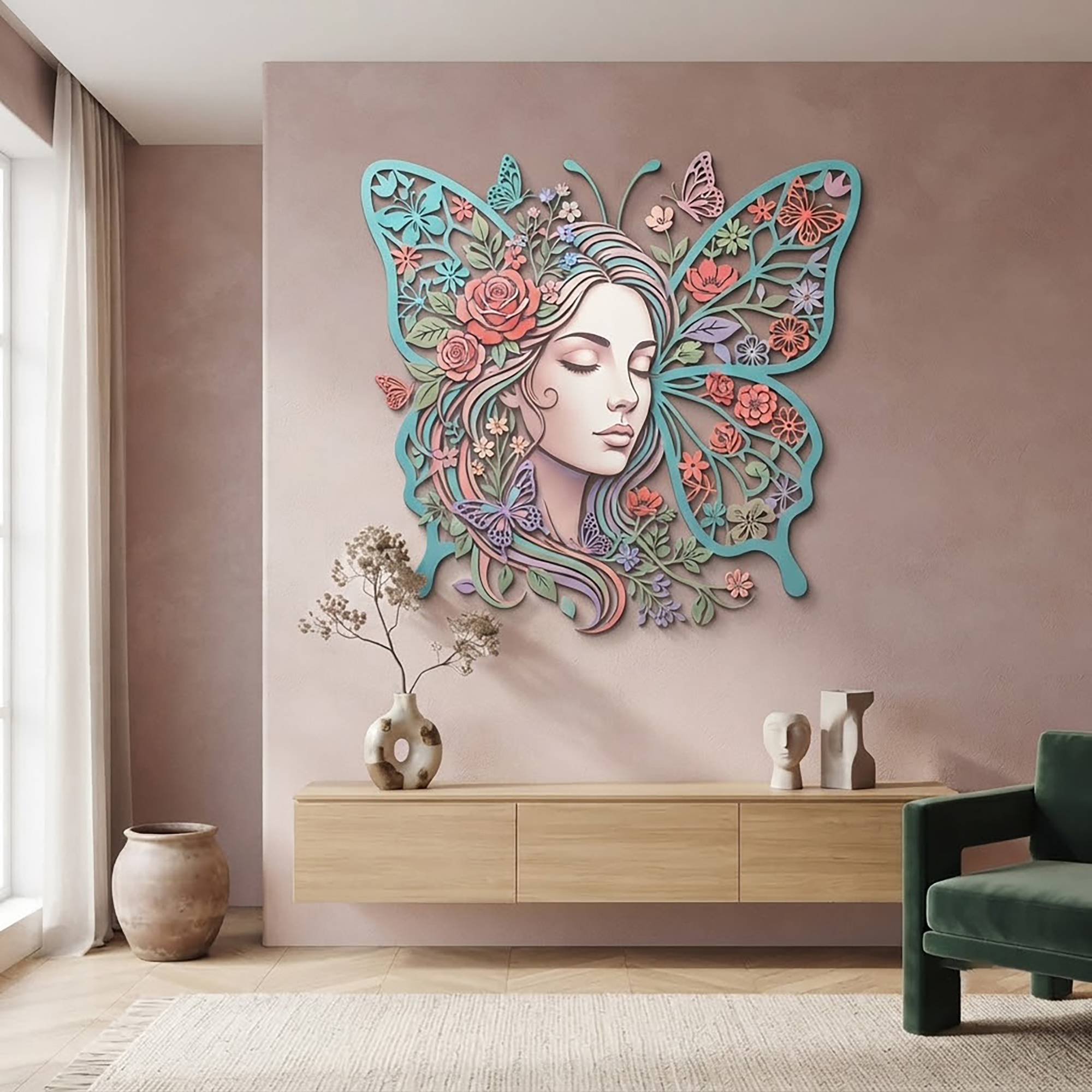 Floral Fairy Woman Metal Wall Art