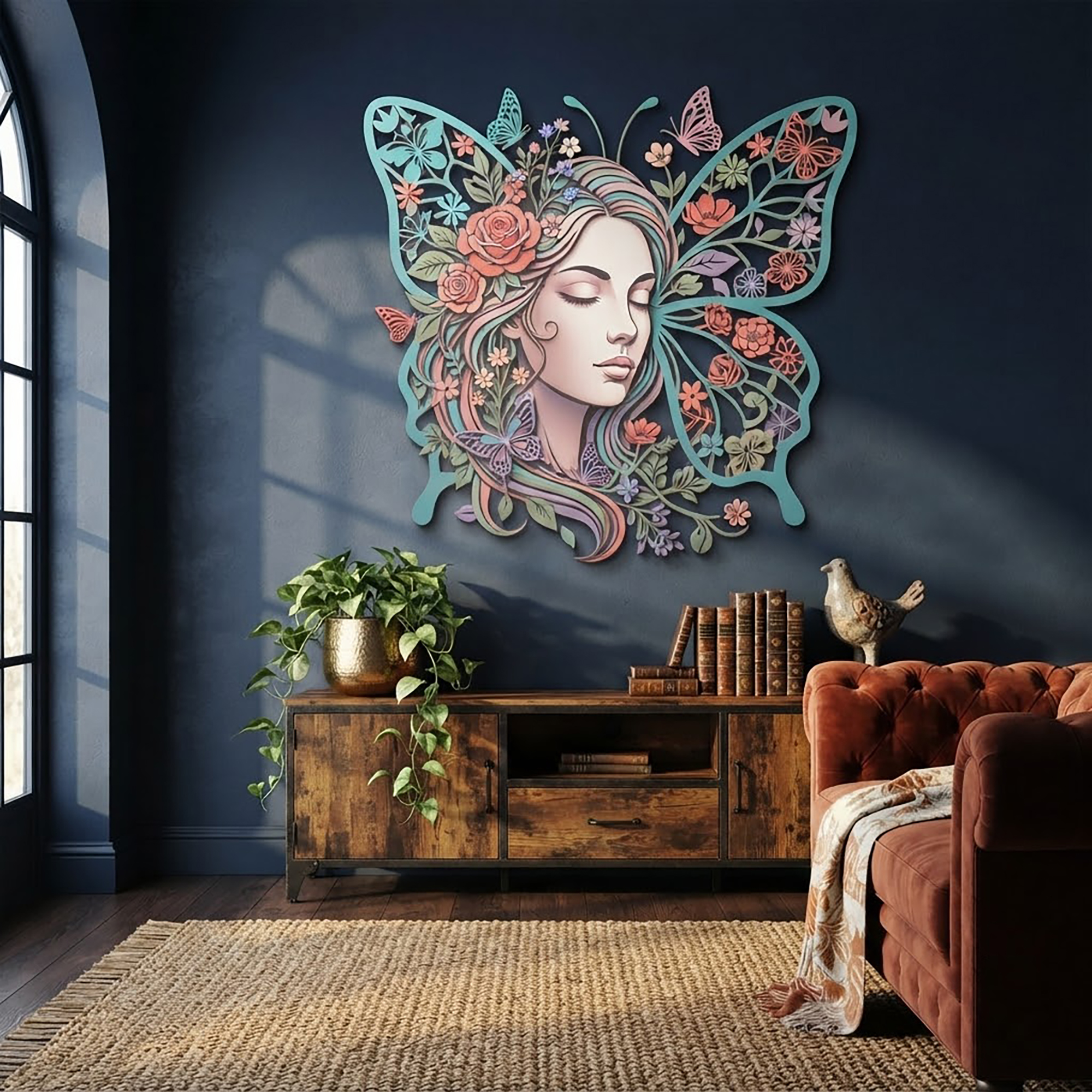 Floral Fairy Woman Metal Wall Art - product view 2