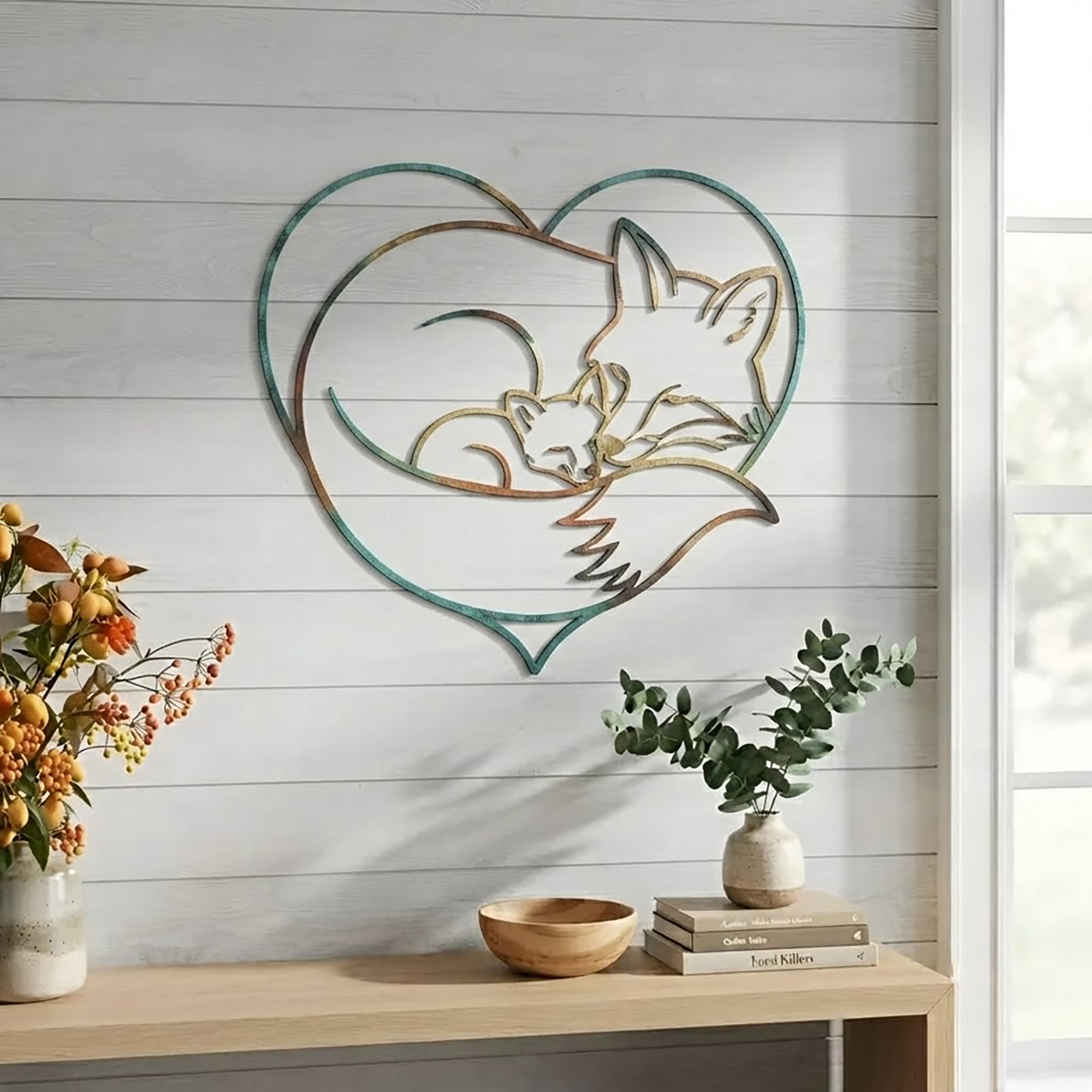 Mother Fox and Baby Metal Wall Art