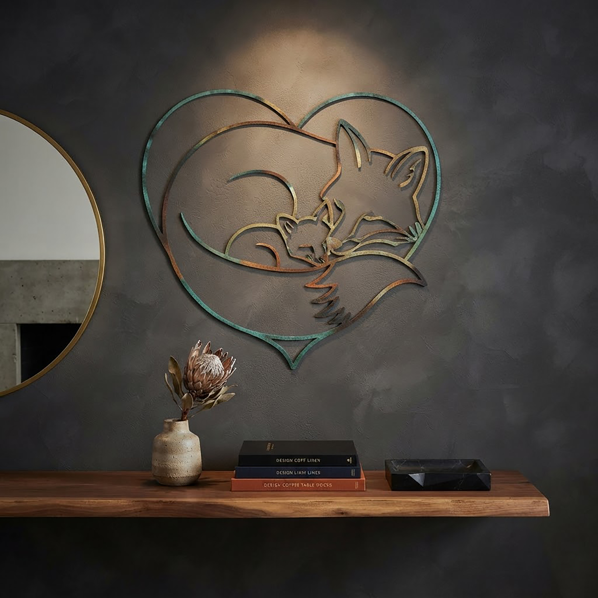 Mother Fox and Baby Metal Wall Art - product view 2