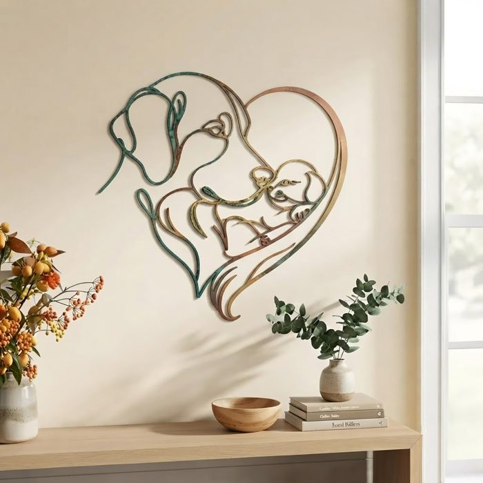 Mother Dog and Puppy Metal Wall Art