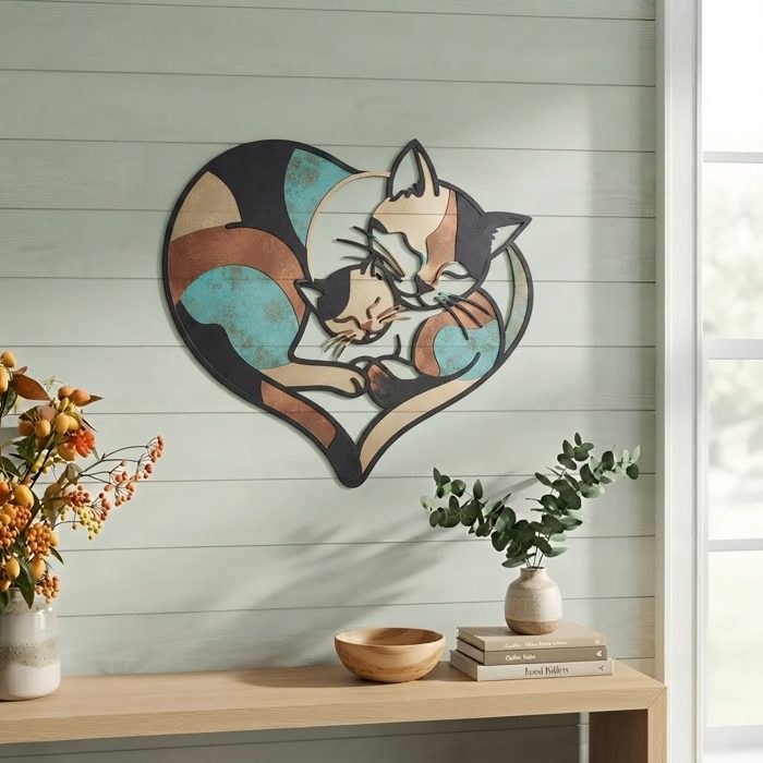 Mother Cat and Kitten Metal Wall Art
