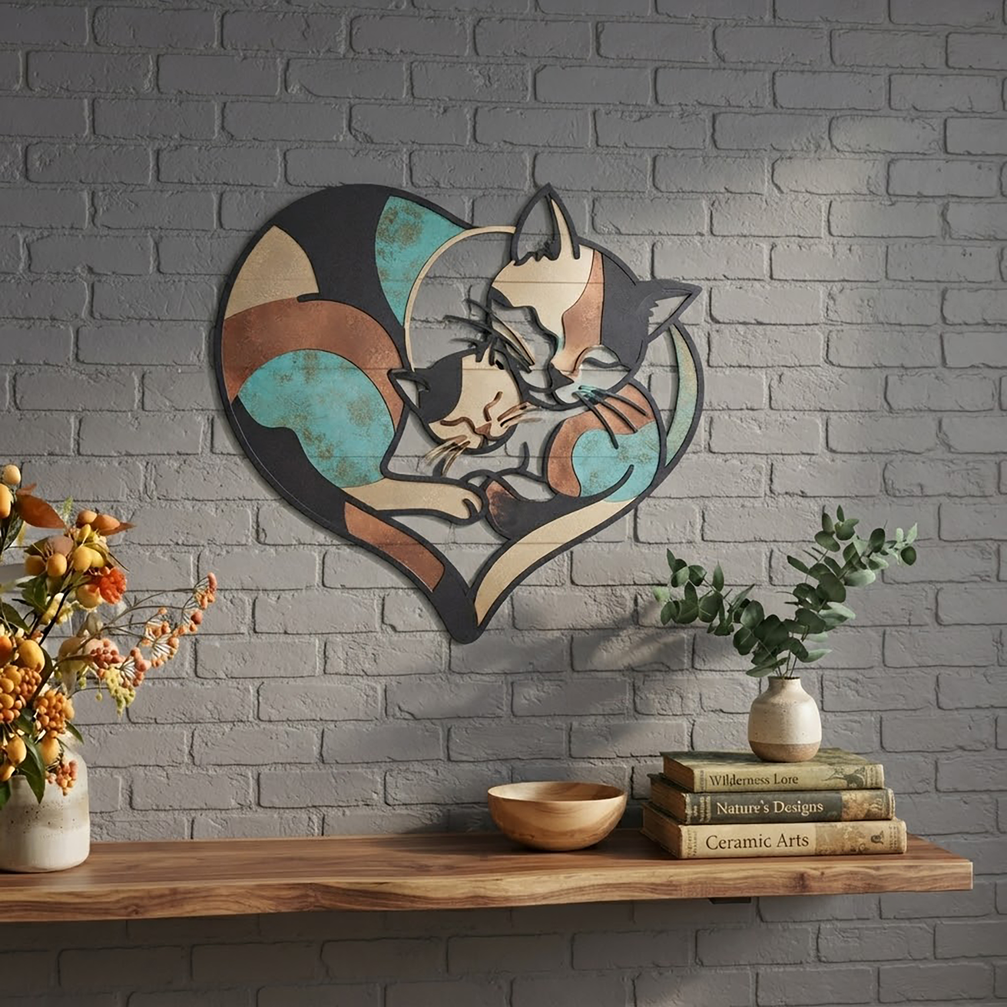 Mother Cat and Kitten Metal Wall Art - product view 2