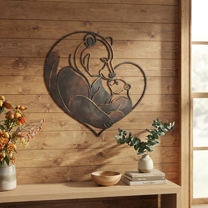 Mother Bear and Cub Metal Wall Art