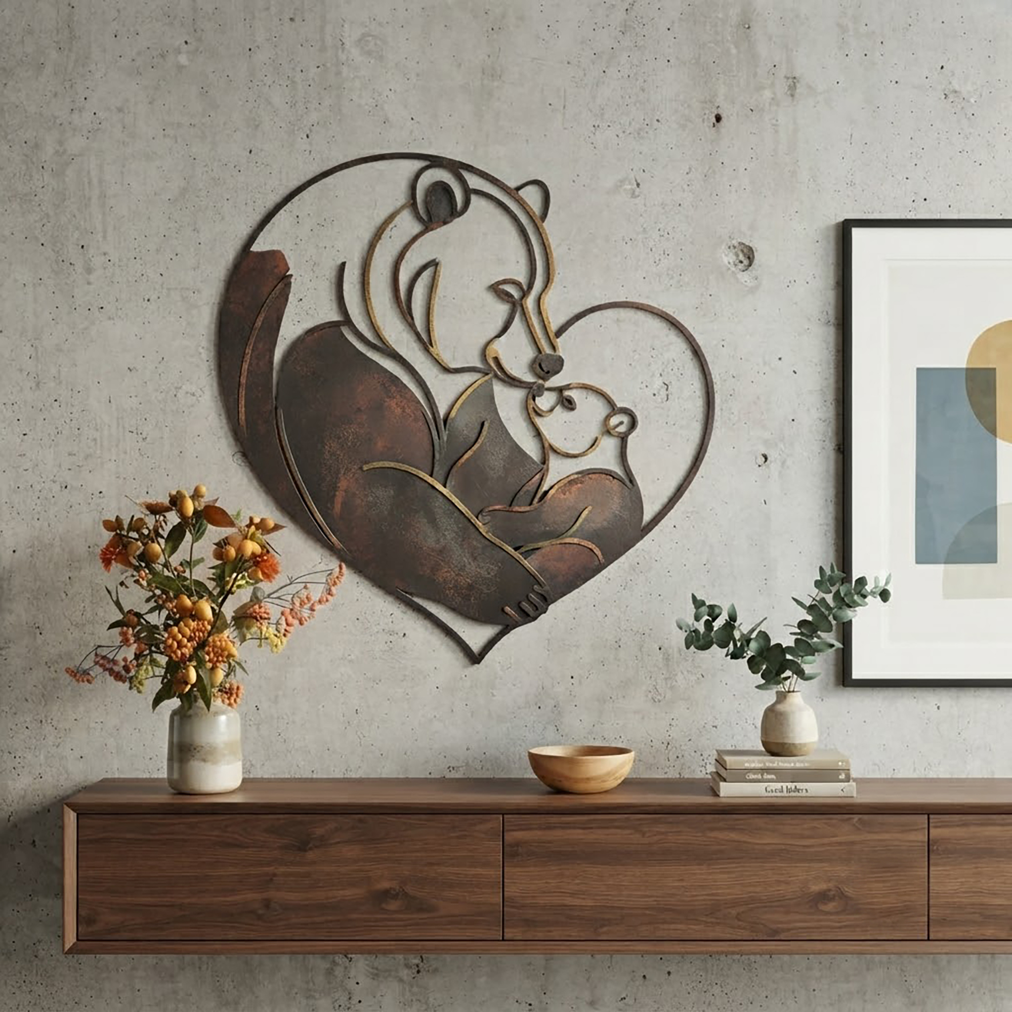 Mother Bear and Cub Metal Wall Art - product view 2