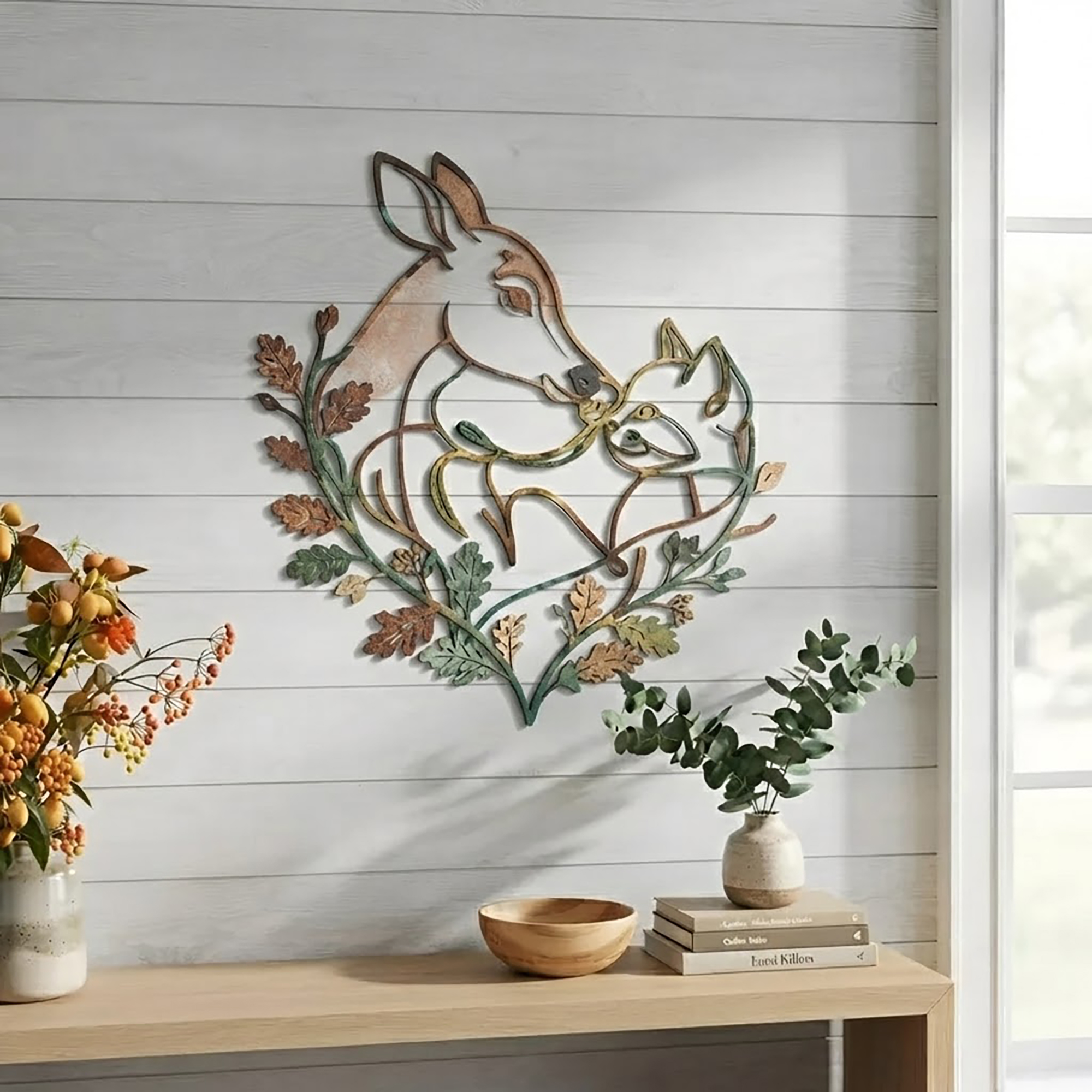 Mother Deer and Fawn Metal Wall Art