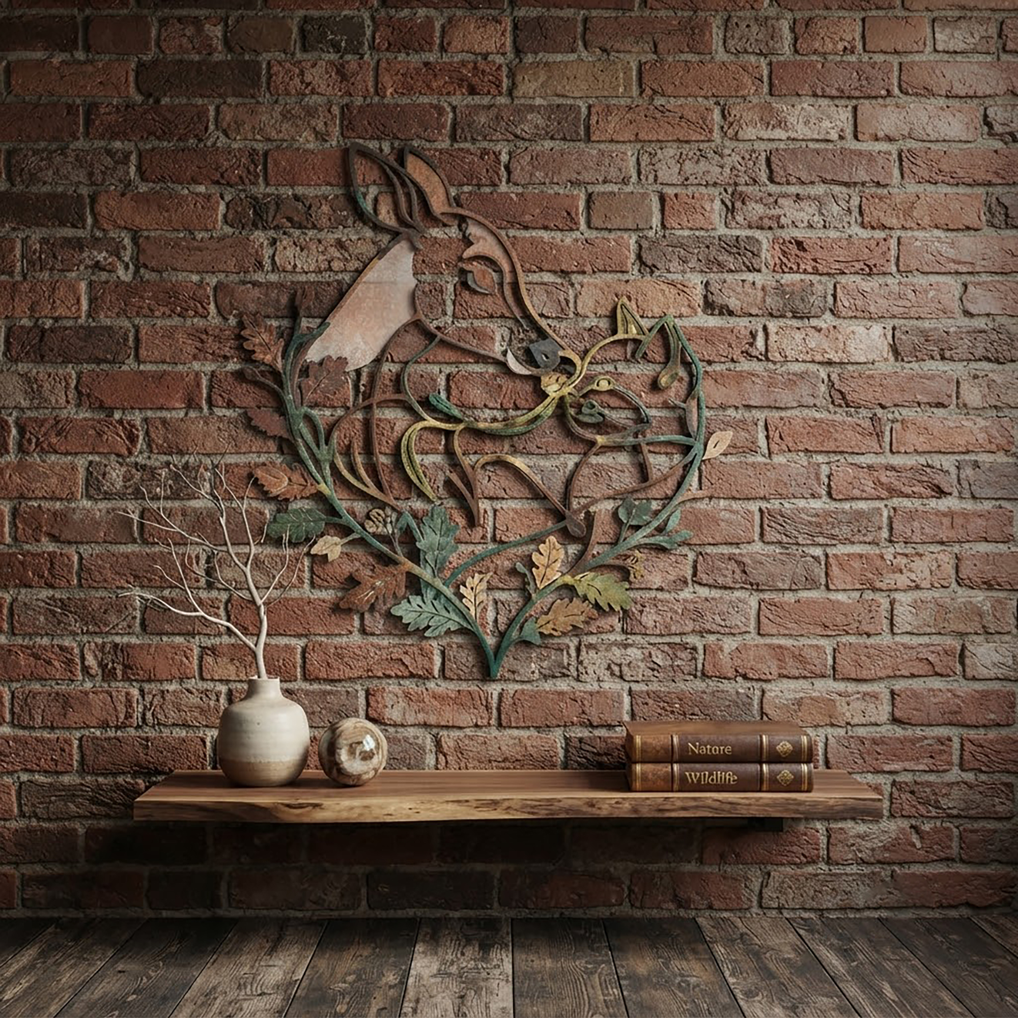 Mother Deer and Fawn Metal Wall Art - product view 2