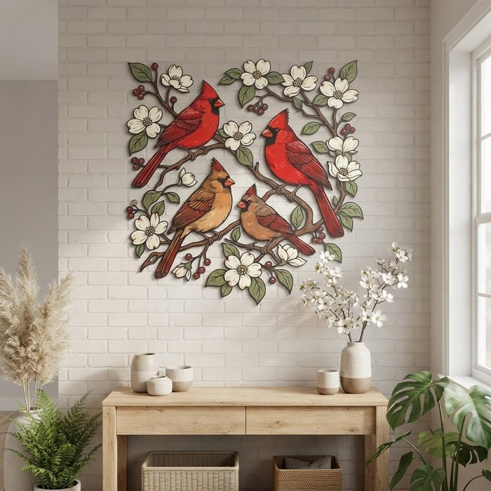 Cardinal Family Metal Wall Art